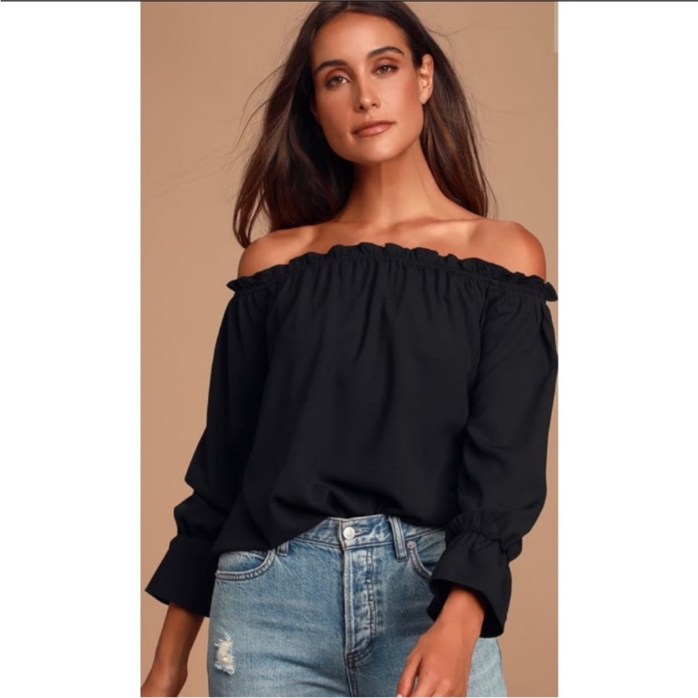 Lulu’s Black Off The Shoulder 3/4 Sleeve Top